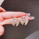 ZJE-165 Sparkling Bow Shape Zircon Korean Earrings- Golden